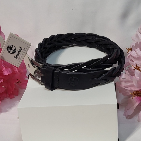 Timberland Women's NWT Black Braided Casual Leather Belt Size Large - Picture 3 of 9